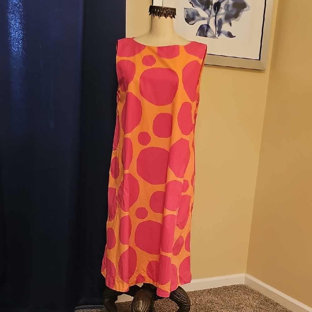 Marimekko Pink and Orange Polka Dot Midi Dress